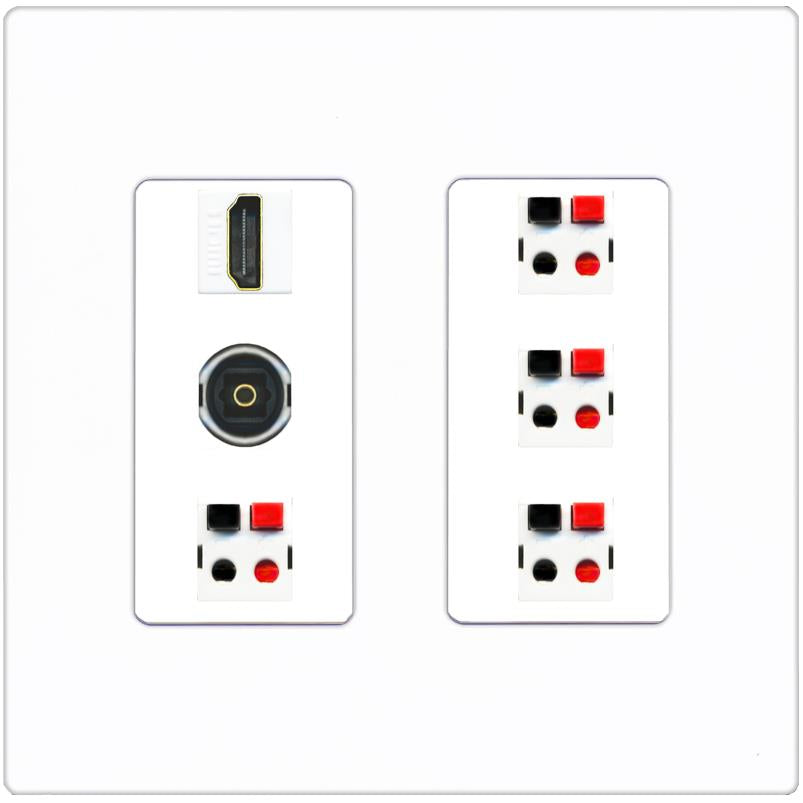RiteAV 4 Speaker 1 HDMI Toslink Wall Plate - 2 Gang [Screwless White]
