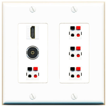RiteAV 4 Speaker 1 HDMI Toslink Wall Plate - 2 Gang [White]