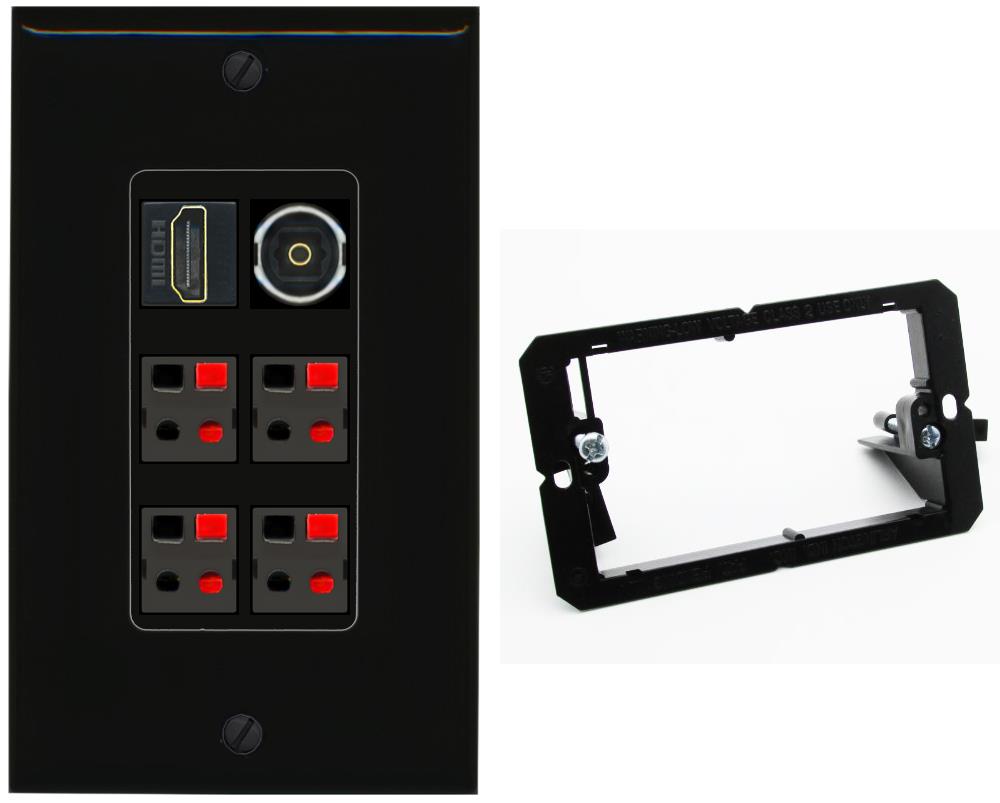 RiteAV 4 Speaker 1 HDMI Toslink Wall Plate - Bracket [Black/Black]