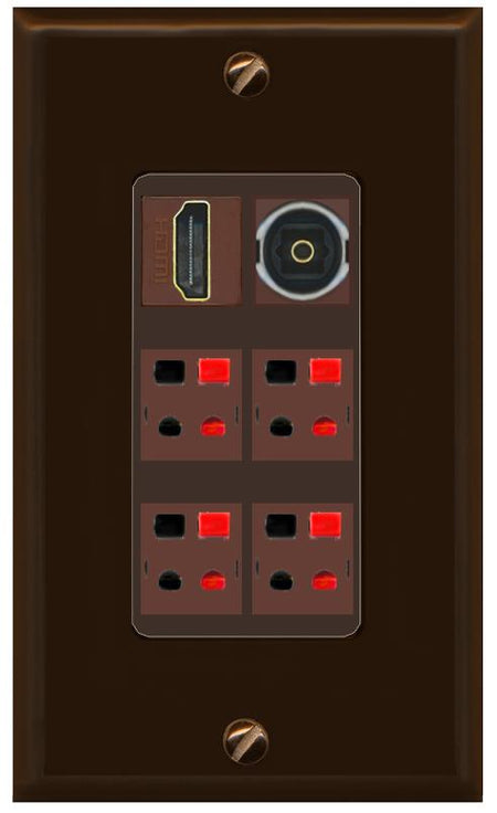 RiteAV 4 Speaker 1 HDMI Toslink Wall Plate - 1 Gang [Brown/Brown]