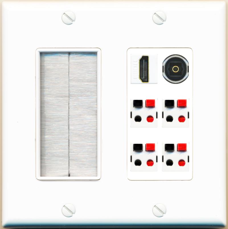 RiteAV 4 Speaker 1 HDMI Toslink Wall Plate - Brush [White]