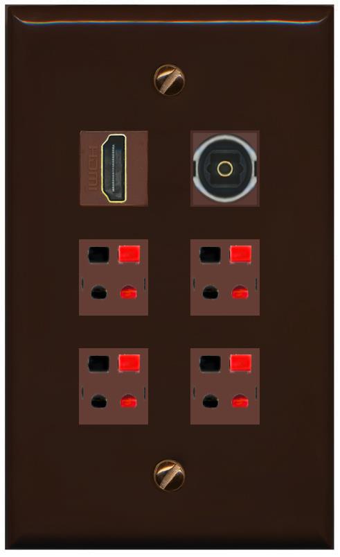 RiteAV 4 Speaker 1 HDMI Toslink Wall Plate - Flat [Brown/Brown]