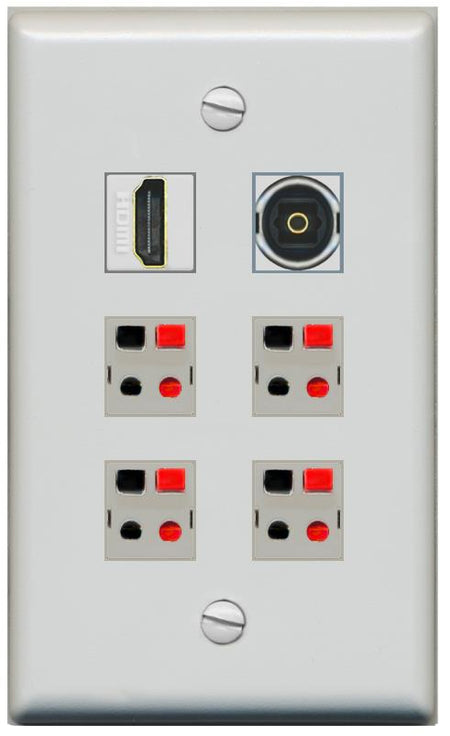 RiteAV 4 Speaker 1 HDMI Toslink Wall Plate - Flat [Gray/Gray]