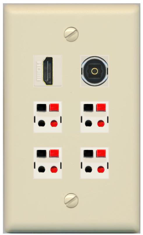 RiteAV 4 Speaker 1 HDMI Toslink Wall Plate - Flat [Ivory/Ivory]