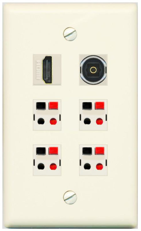 RiteAV 4 Speaker 1 HDMI Toslink Wall Plate - Flat [Light-Almond]