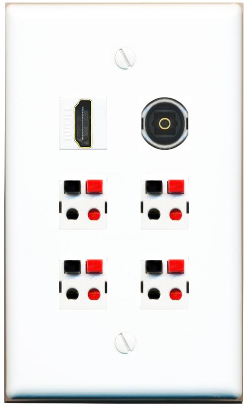 RiteAV 4 Speaker 1 HDMI Toslink Wall Plate - Flat [White]