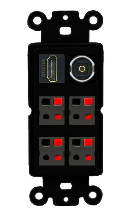 RiteAV 4 Speaker 1 HDMI Toslink Wall Plate - Rocker [Black/Black]