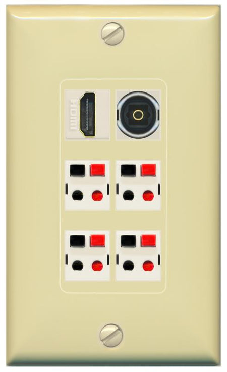 RiteAV 4 Speaker 1 HDMI Toslink Wall Plate - 1 Gang [Ivory/Ivory]