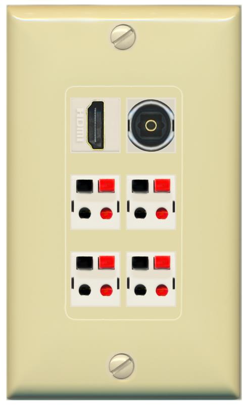 RiteAV 4 Speaker 1 HDMI Toslink Wall Plate - 1 Gang [Ivory/Ivory]