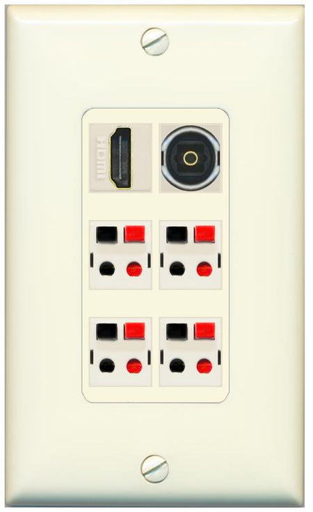 RiteAV 4 Speaker 1 HDMI Toslink Wall Plate - 1 Gang [Light-Almond]