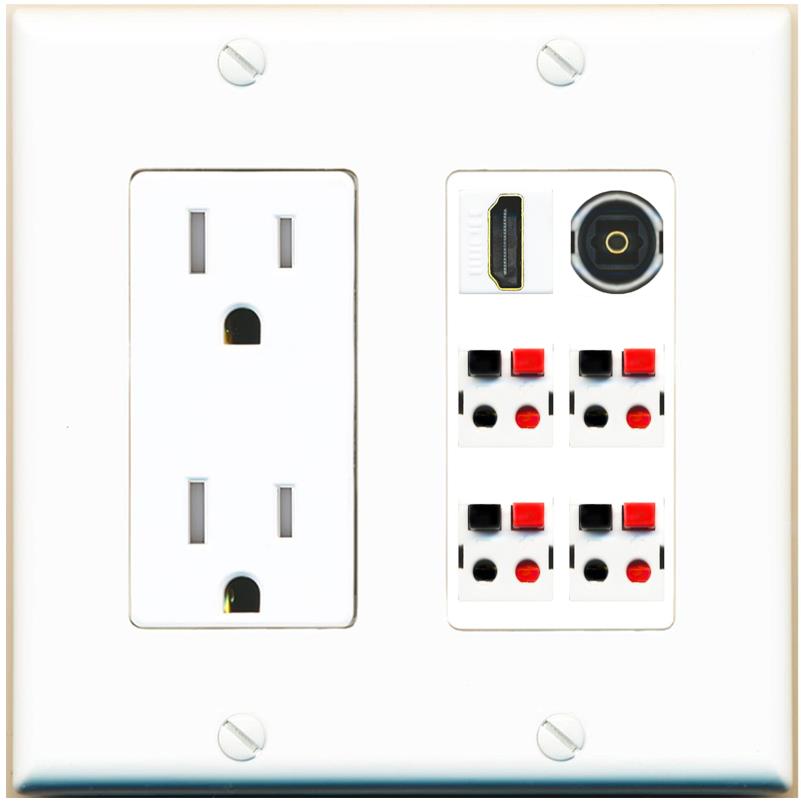 RiteAV 4 Speaker 1 HDMI Toslink Wall Plate - Tamper-Res [White]