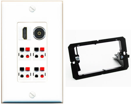 RiteAV 4 Speaker 1 HDMI Toslink Wall Plate - Bracket [White]