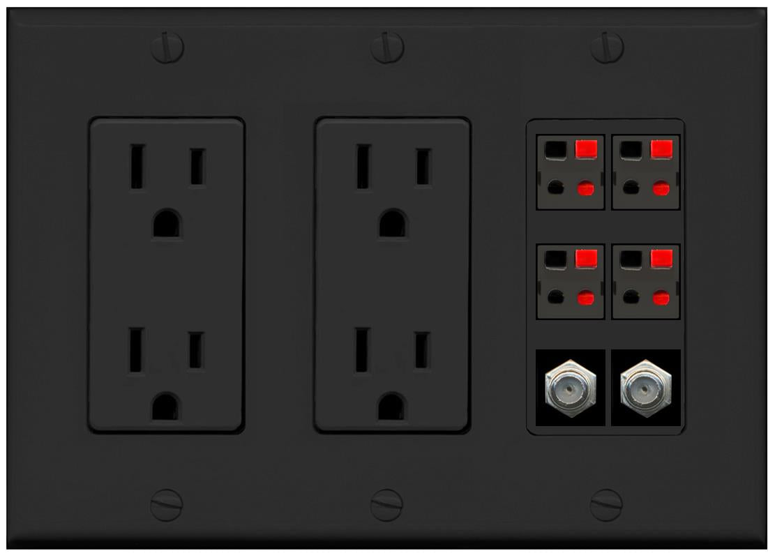 RiteAV 4 Speaker 2 Port Coax Cable TV Wall Plate - 2 Outlet [Black/Black]