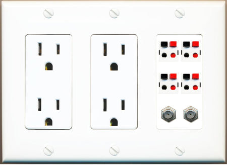 RiteAV 4 Speaker 2 Port Coax Cable TV Wall Plate - 2 Outlet [White]
