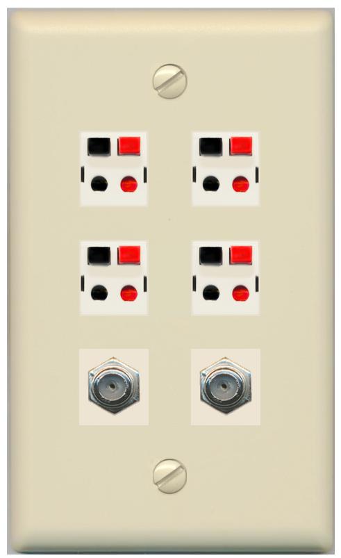 RiteAV 4 Speaker 2 Port Coax Cable TV Wall Plate - Flat [Ivory/Ivory]