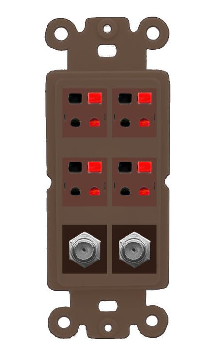 RiteAV 4 Speaker 2 Port Coax Cable TV Wall Plate - Rocker [Brown/Brown]