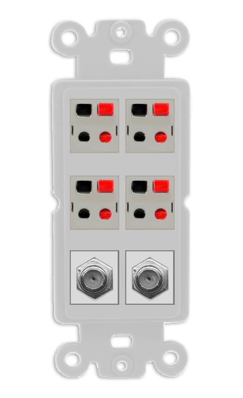 RiteAV 4 Speaker 2 Port Coax Cable TV Wall Plate - Rocker [Gray/Gray]