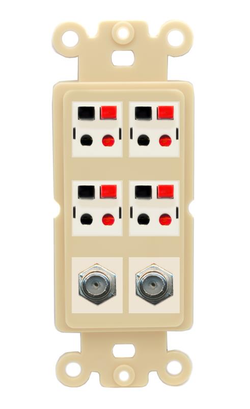 RiteAV 4 Speaker 2 Port Coax Cable TV Wall Plate - Rocker [Ivory/Ivory]