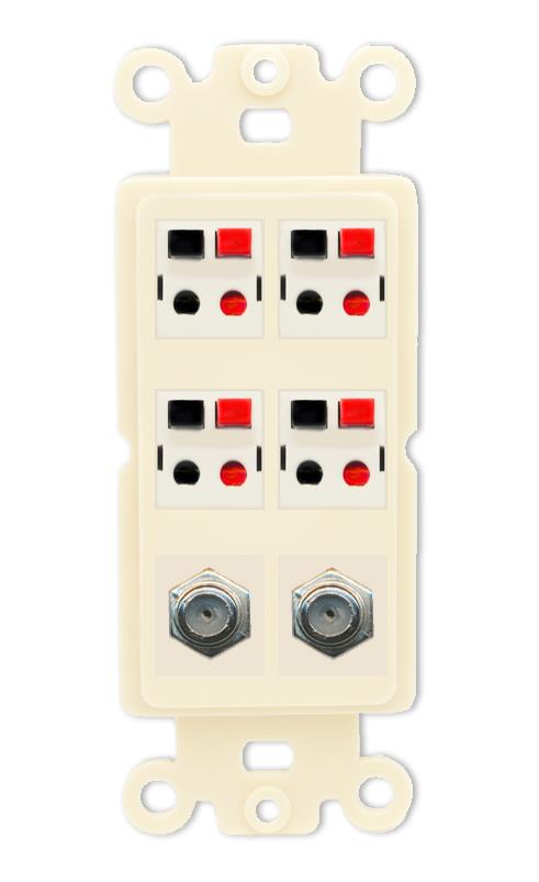 RiteAV 4 Speaker 2 Port Coax Cable TV Wall Plate - Rocker [Light-Almond]