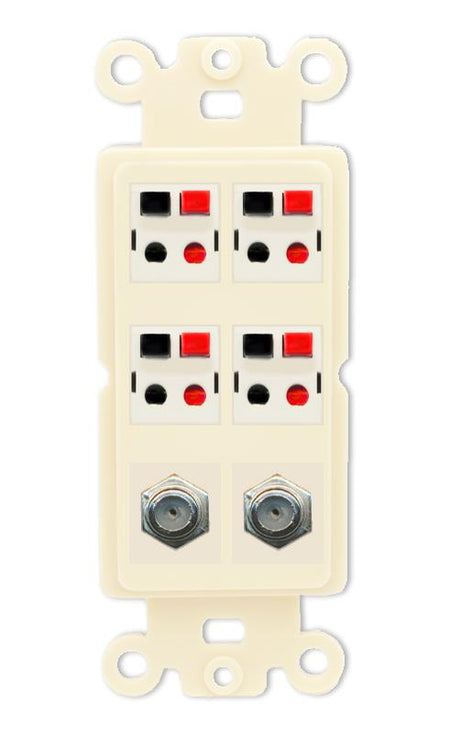 RiteAV 4 Speaker 2 Port Coax Cable TV Wall Plate - Rocker [Light-Almond]