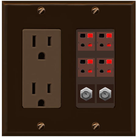 RiteAV 4 Speaker 2 Port Coax Cable TV Wall Plate - Outlet [Brown/Brown]