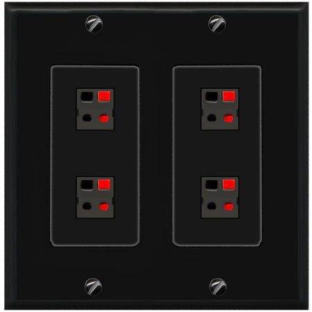 RiteAV 4 Port Speaker Wire Plug Jack Wall Plate - 2 Gang [Black/Black]