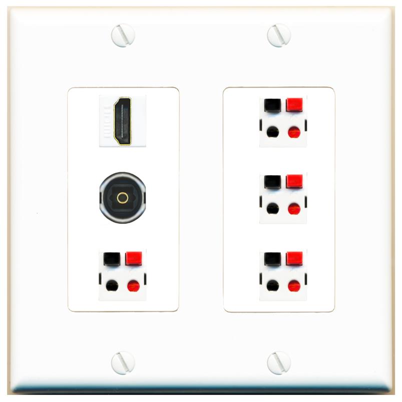 RiteAV 4 Speaker 1 Toslink HDMI Wall Plate - 2 Gang [White]