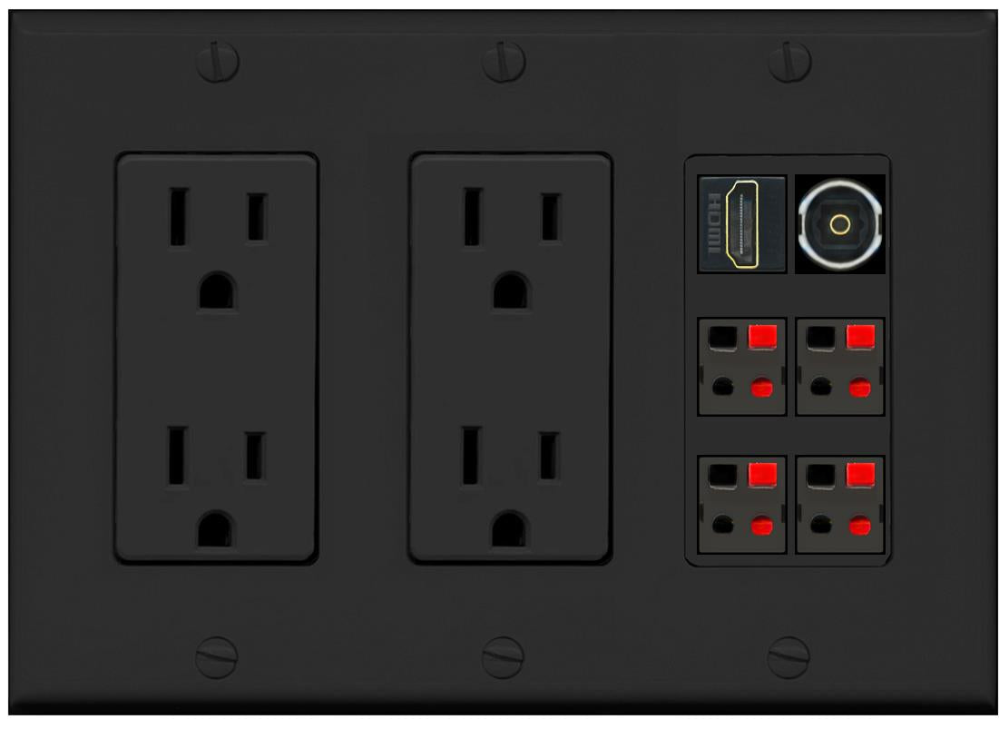 RiteAV 4 Speaker 1 Toslink HDMI Wall Plate - 2 Outlet [Black/Black]