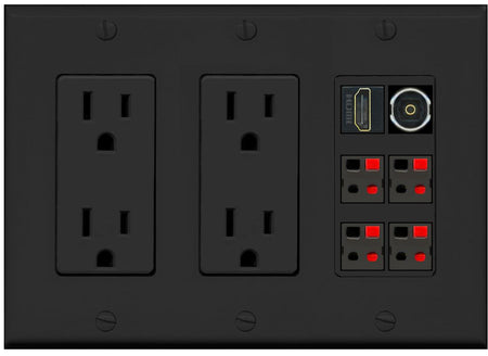 RiteAV 4 Speaker 1 Toslink HDMI Wall Plate - 2 Outlet [Black/Black]