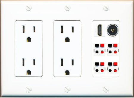 RiteAV 4 Speaker 1 Toslink HDMI Wall Plate - 2 Outlet [White]