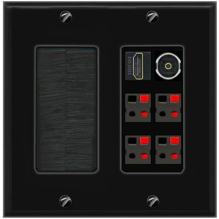 RiteAV 4 Speaker 1 Toslink HDMI Wall Plate - Brush [Black/Black]