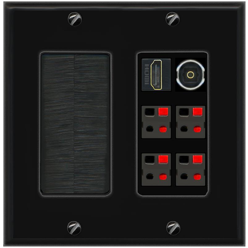 RiteAV 4 Speaker 1 Toslink HDMI Wall Plate - Brush [Black/Black]