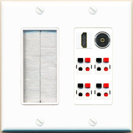 RiteAV 4 Speaker 1 Toslink HDMI Wall Plate - Brush [White]