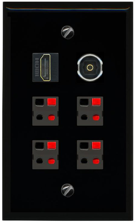 RiteAV 4 Speaker 1 Toslink HDMI Wall Plate - Flat [Black/Black]