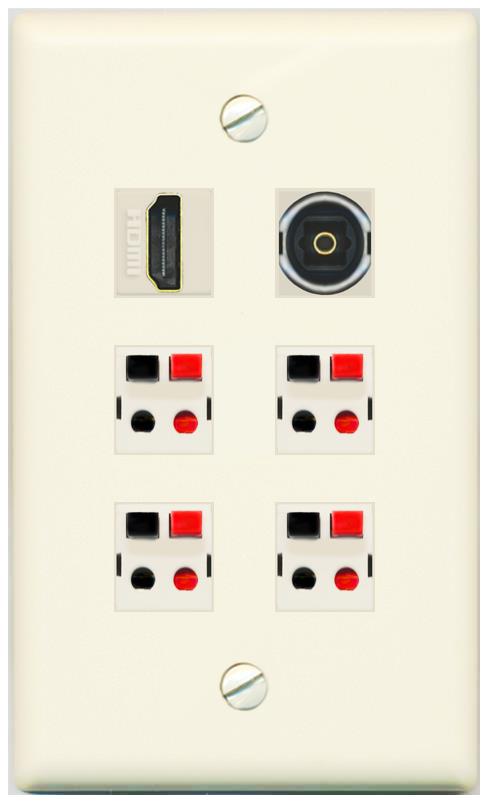 RiteAV 4 Speaker 1 Toslink HDMI Wall Plate - Flat [Light-Almond]