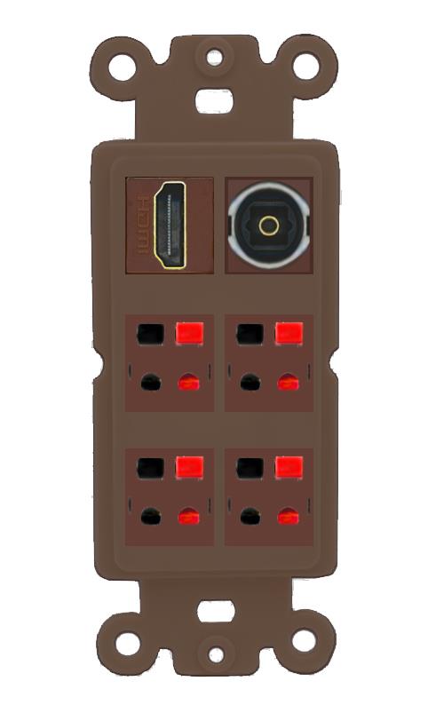 RiteAV 4 Speaker 1 Toslink HDMI Wall Plate - Rocker [Brown/Brown]