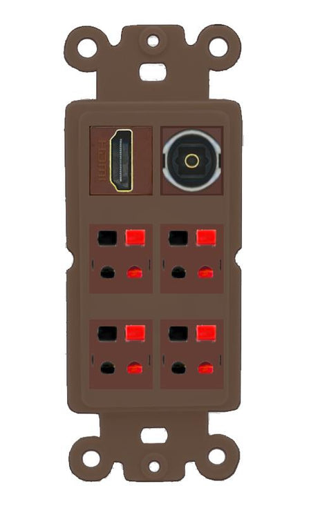 RiteAV 4 Speaker 1 Toslink HDMI Wall Plate - Rocker [Brown/Brown]