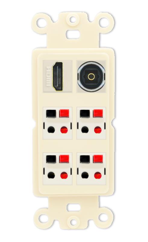 RiteAV 4 Speaker 1 Toslink HDMI Wall Plate - Rocker [Light-Almond]