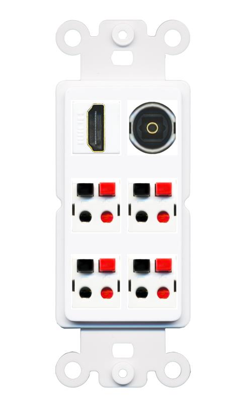 RiteAV 4 Speaker 1 Toslink HDMI Wall Plate - Rocker [White]