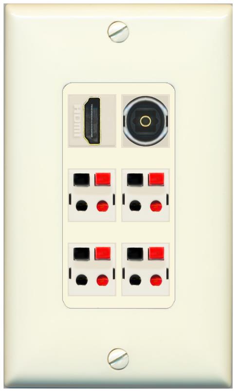 RiteAV 4 Speaker 1 Toslink HDMI Wall Plate - 1 Gang [Light-Almond]