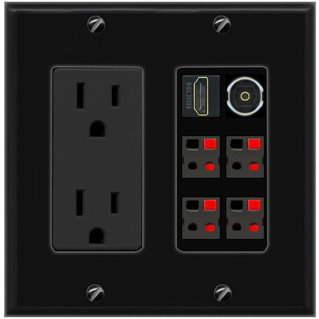 RiteAV 4 Speaker 1 Toslink HDMI Wall Plate - Outlet [Black/Black]