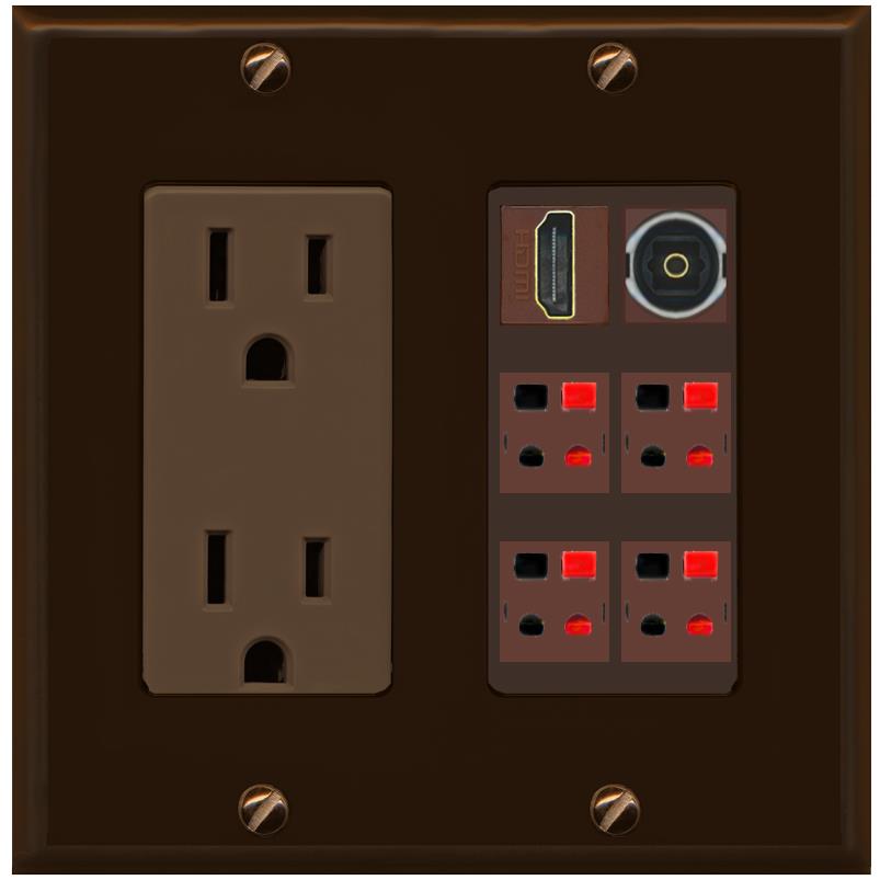 RiteAV 4 Speaker 1 Toslink HDMI Wall Plate - Outlet [Brown/Brown]