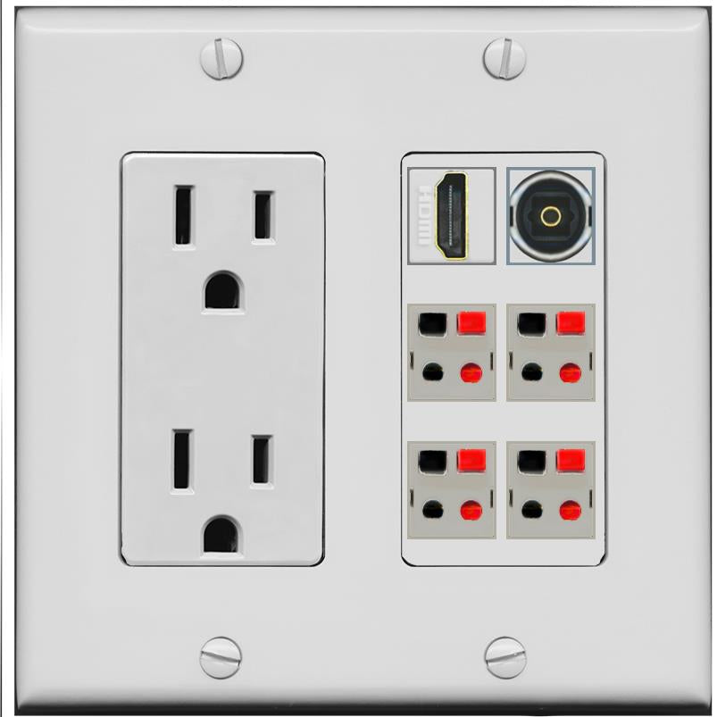 RiteAV 4 Speaker 1 Toslink HDMI Wall Plate - Outlet [Gray/Gray]