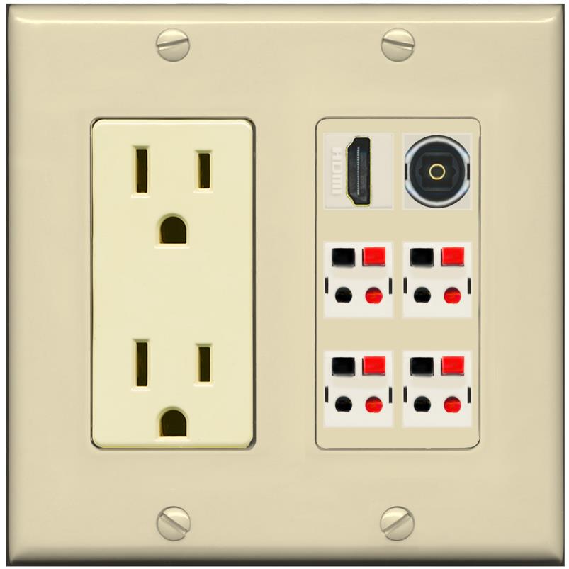 RiteAV 4 Speaker 1 Toslink HDMI Wall Plate - Outlet [Ivory/Ivory]