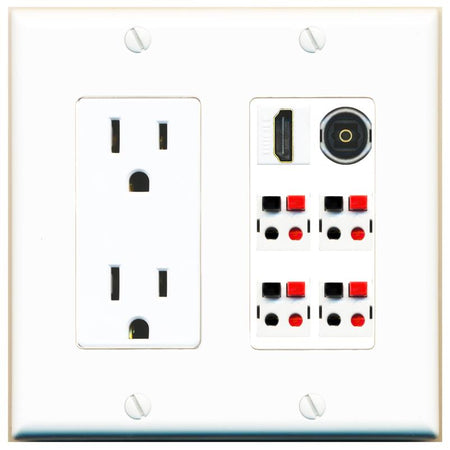 RiteAV 4 Speaker 1 Toslink HDMI Wall Plate - Outlet [White]