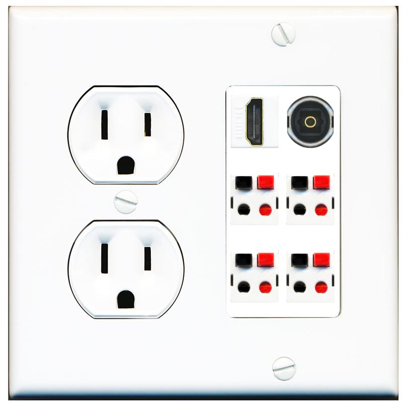 RiteAV 4 Speaker 1 Toslink HDMI Wall Plate - Round Outlet [White]