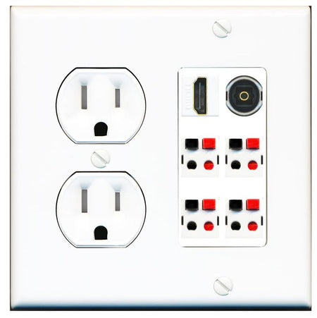 RiteAV 4 Speaker 1 Toslink HDMI Wall Plate - Tamper Proof [White]
