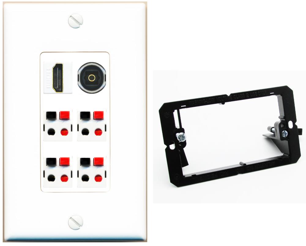 RiteAV 4 Speaker 1 Toslink HDMI Wall Plate - Bracket [White]