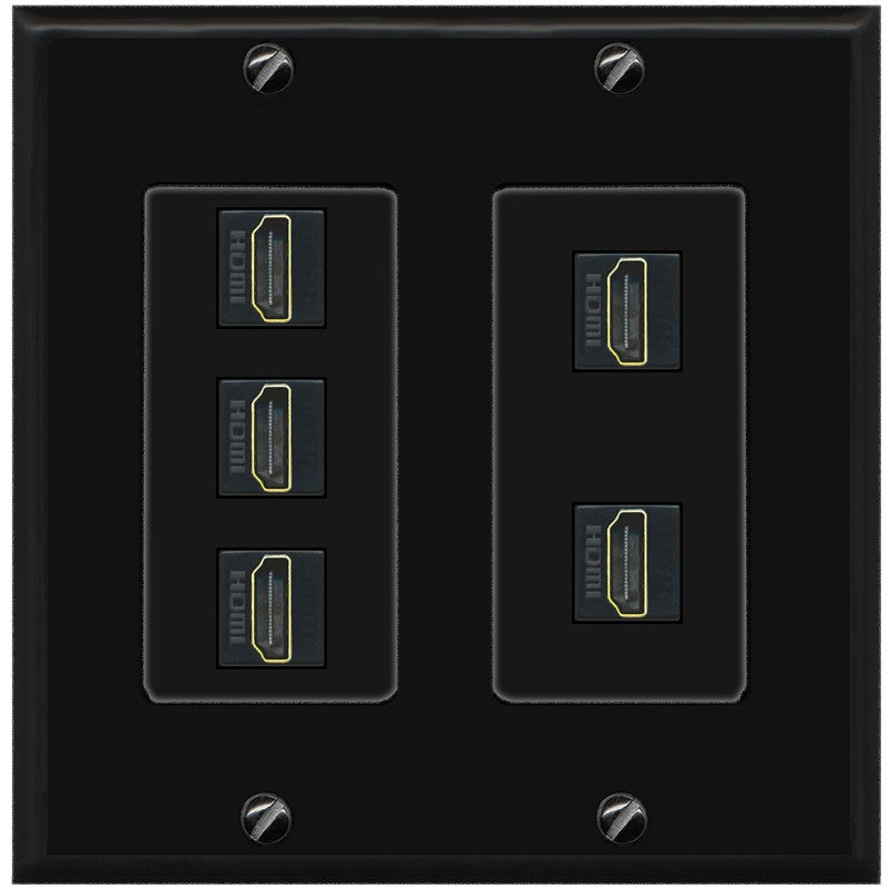 RiteAV 5 Port HDMI Wall Plate - 2 Gang [Black/Black]
