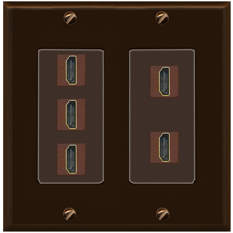 RiteAV 5 Port HDMI Wall Plate - 2 Gang [Brown/Brown]